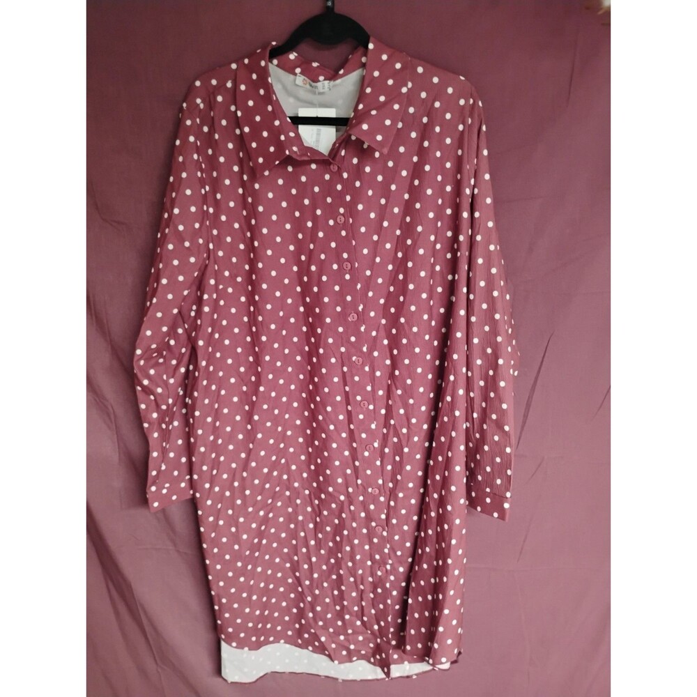 Tavin Womens Tunik Bordo Collared Pokadot Long Sleeves Button Down Dress Size 16